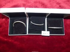 Three sterling silver (S925) ALE Pandora bangles, in boxes.