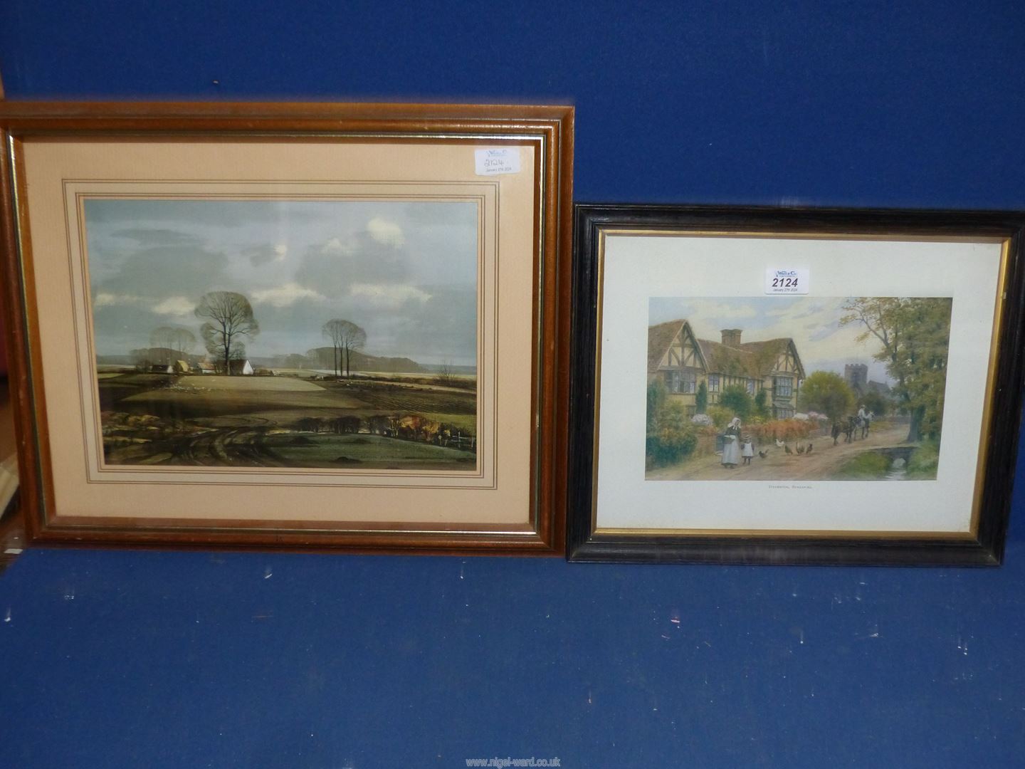 A small framed Print titled "Steventon, Berkshire" initialled lower right A.R.Q.