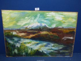 A Susan Allen Oil painting, The Heklon Volcano, Iceland 1969.