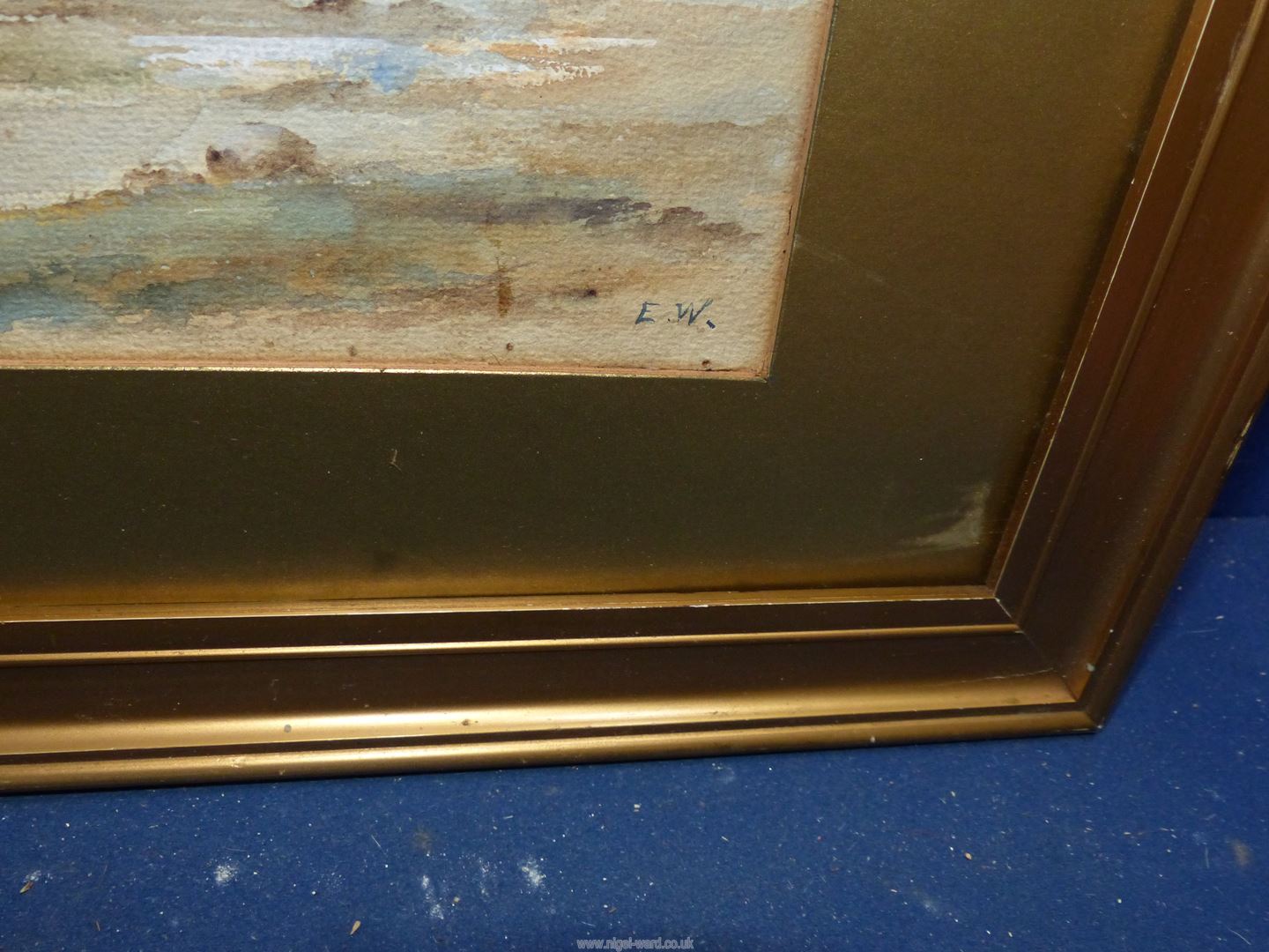 A framed and mounted (but unglazed) Watercolour of a seascape with sailing boats and rolling hills - Image 2 of 2