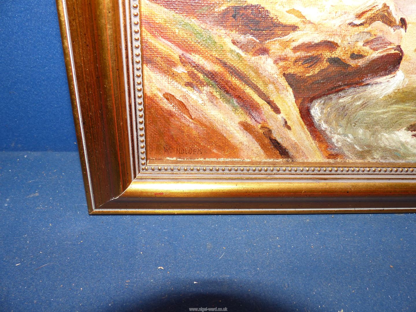 A gilt framed Oil on canvas depicting a river landscape having tree lined banks, - Image 2 of 2