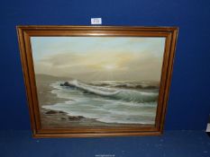 A framed Oil on canvas signed lower left 'Schubert' depicting a seascape at sunrise,