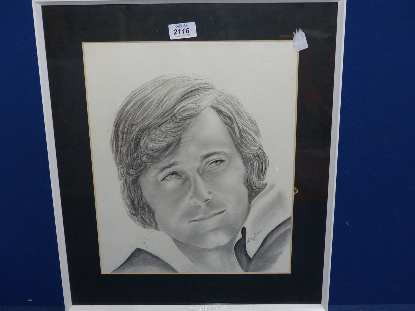 A framed Pencil portrait of Jack Jones, signed by Hilda Bamber, 17" x 20". - Image 2 of 2