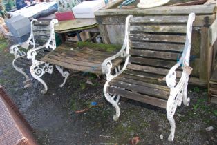 A slatted garden table with aluminum base - 43" x 19½" x 18" high and matching chairs 23" wide x