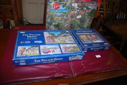 Three puzzles and a portable puzzle board.