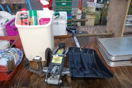 A shoe last, bug killer, a one tonne hydraulic jack (no handle) and snow shovel.