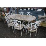 An aluminium table and six chairs.