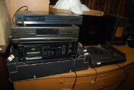 Three boxes of Kenwood stereo cassette deck and amplifier, Technics disc changer ,