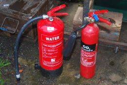 Two fire extinguishers (CO2 + water).