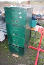 A Green metal filing Cabinet.