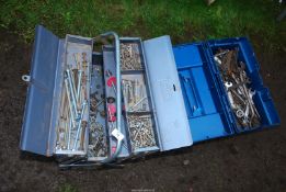 Metal cantilever Tool Box with nuts and bolts, Kurver plastic tool box and spanners.