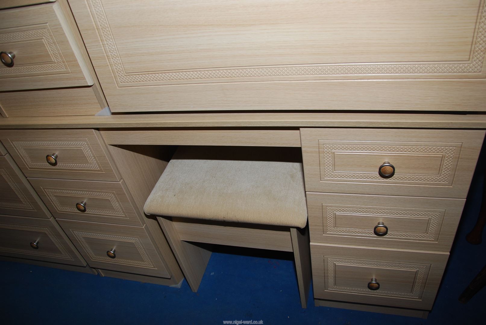 A modern lightwood effect dressing table and stool, chest of drawers and bedside cabinets. - Image 3 of 6