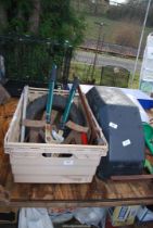 Tray of a Lopper, tyres, clamp, crowbar, axle stands, pair of mud guards.