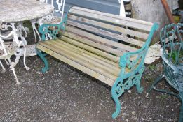 A metal ended slatted Garden Bench, 48'' wide x 30'' high.