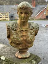 A terracotta bust of a gent, 24'' tall.