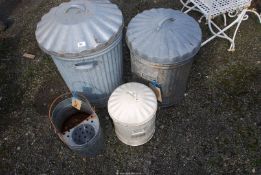 Two galvanised dustbins and lids, plus a mop bucket.