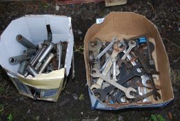 A box of spanners, including open-ended spanners.