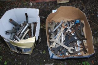 A box of spanners, including open-ended spanners.