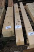 Two lengths of Oak timber 1 @ 57" x 4 1/2" x 4 1/2", 1 @ 75" long x 4 1/2" x 4 1/2".