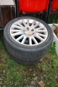 Two aluminum wheels and tyres for an Audi 235/425 R17 - (tyres as seen).