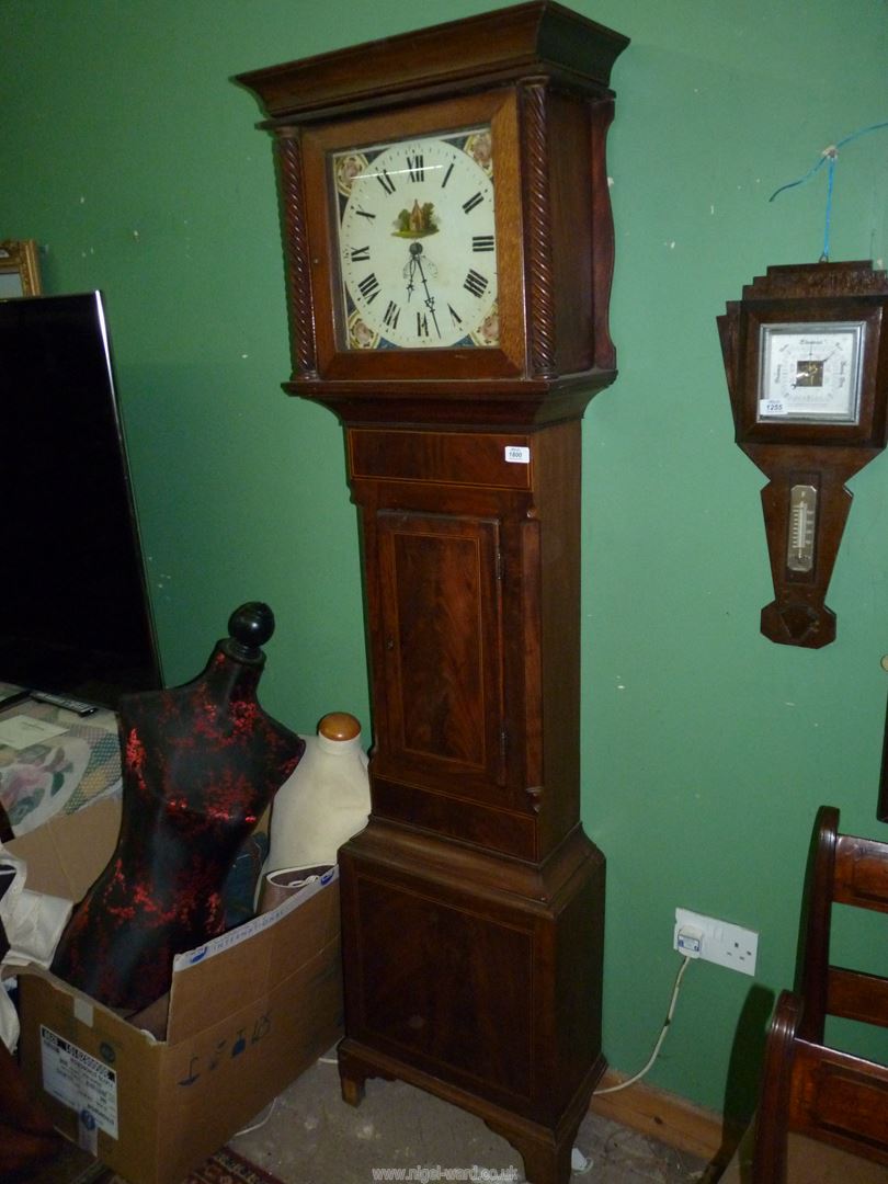 An Oak and Mahogany cased Longcase / grandfather clock having light and dark-wood stringing,