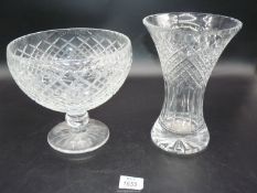 A "Welsh Royal crystal" cut, full lead crystal footed Bowl together with cut glass vase.