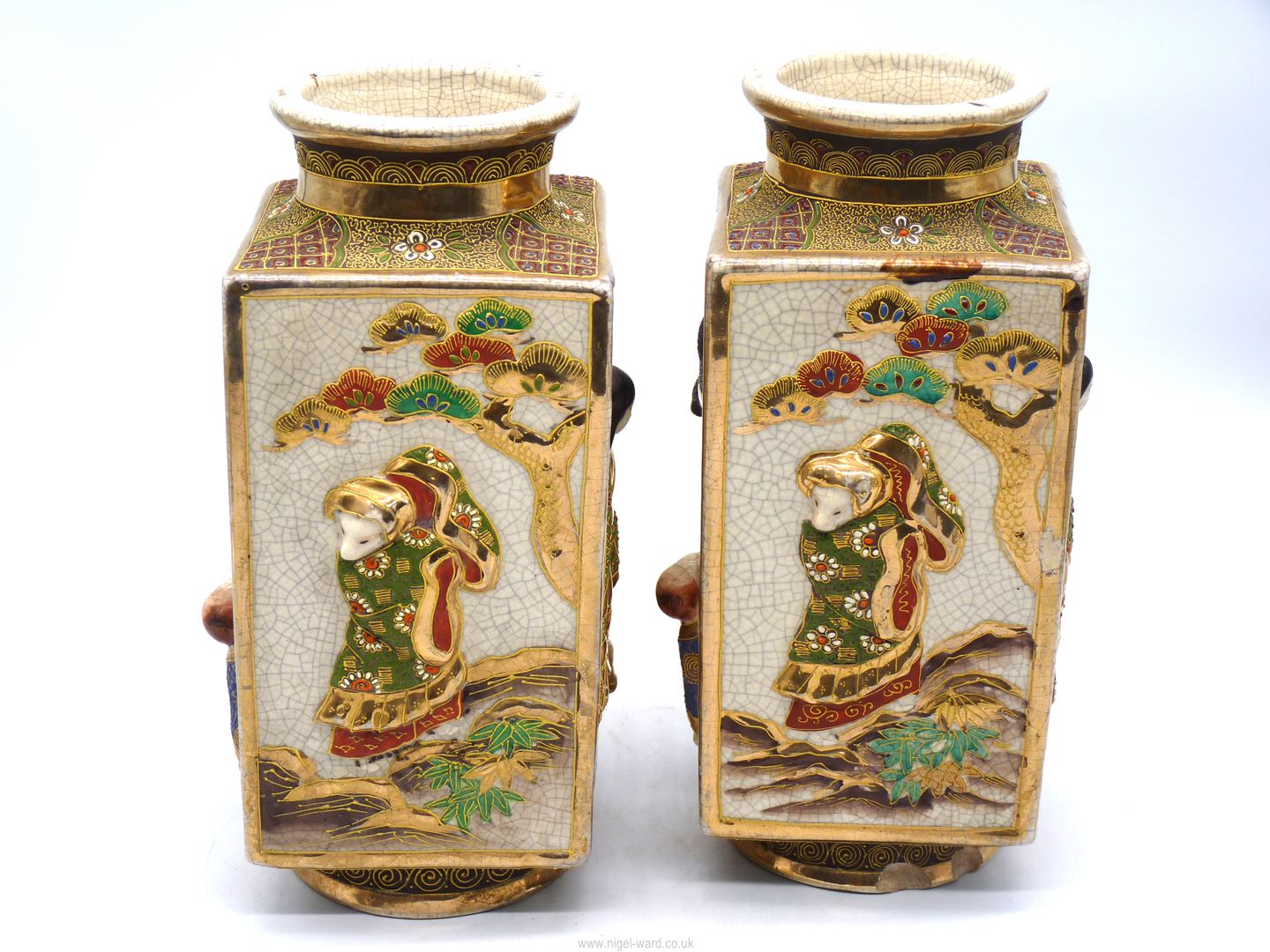 A pair of Oriental square vases, and a laughing Buddha with Children. - Image 10 of 21