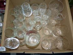A quantity of glasses including; small Webb Corbett tumblers, tankard, sherry schooners, etc.