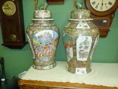 A pair of vintage early to mid 20th century super-sized Chinese famille rose baluster Urns complete