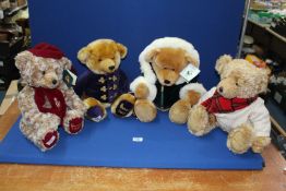 Four Harrod's Christmas bears including 1999, 2000, 2001, 2002.