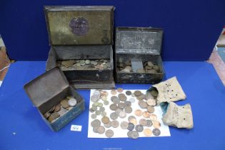 A large quantity of coins including threepences, one pennies, some Victorian, half-pennies, etc.