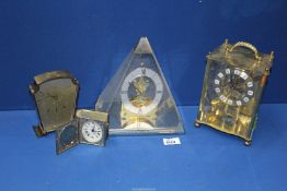 Four clocks including; Acctim carriage clock, Smiths sectric mantle clock,