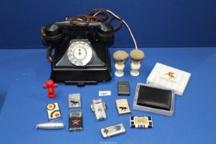 A small quantity of miscellanea including vintage telephone, cigarette lighters including Zippo,