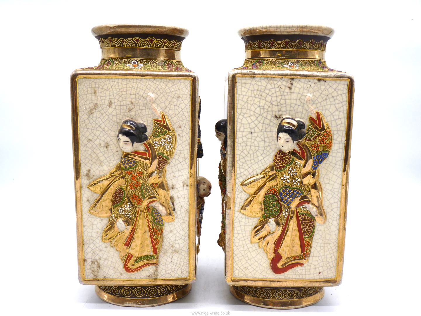 A pair of Oriental square vases, and a laughing Buddha with Children. - Image 14 of 21