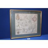 An early framed County Map of Worcester, Wigorniensis Comitatus Sabrine Fluminis Amaeitate,