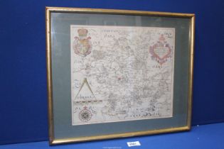 An early framed County Map of Worcester, Wigorniensis Comitatus Sabrine Fluminis Amaeitate,