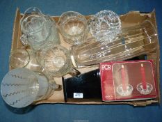 A quantity of miscellaneous glass including pressed glass jugs, large vases,