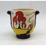 A Lorna Bailey "The Dingle Porthill" Pot with black handles, 4 1/2"diameter x 5 3/4" tall.