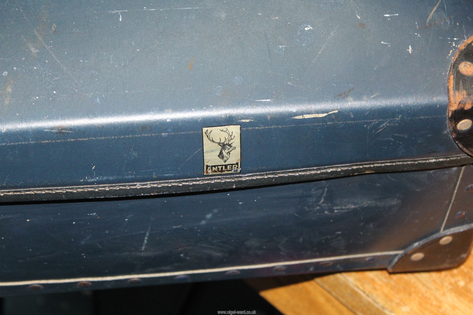 A blue Antler suitcase and a brown leather suitcase, a/f. - Image 3 of 3