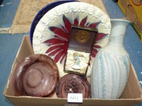 A Studio pottery Vase and Dish, French display plate,