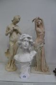 Three contemporary figures including; lady with doves,