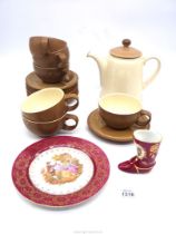 A Denby teaset to include teapot and six cups and saucers, and a Limoges plate and boot.