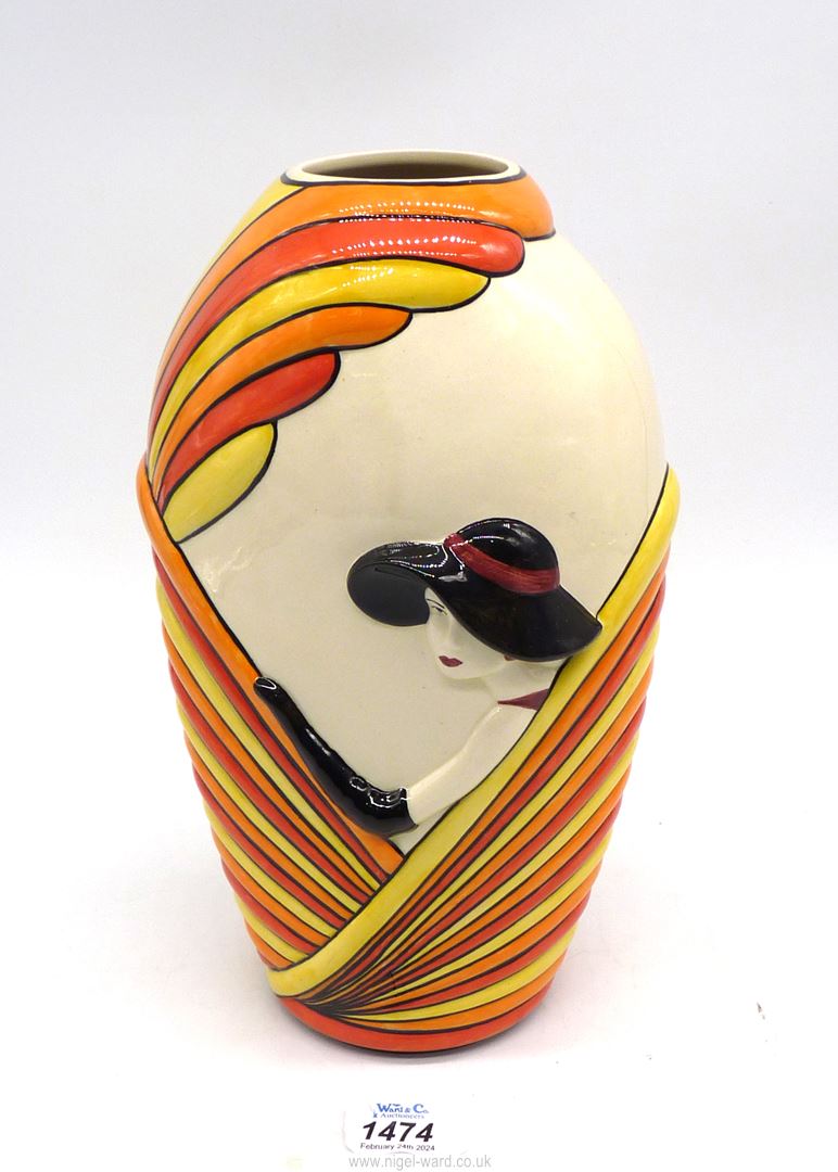 A rare large Lorna Bailey Deco Lady Vase, 11 1/2" tall.