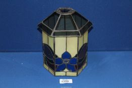 An antique stained glass hexagonal Lantern Hood in Tiffany style,
