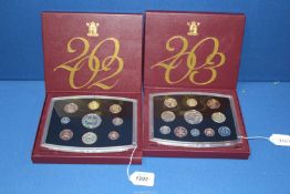 Two Royal Mint coinage sets of Great Britain & Northern Ireland; 2002 set, Golden Jubilee crown,
