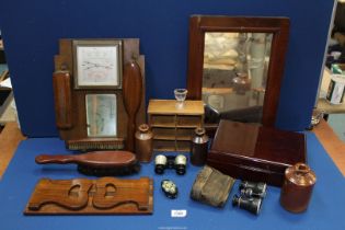 A quantity of miscellanea including a hall clothes brush set with mirror and barometer,