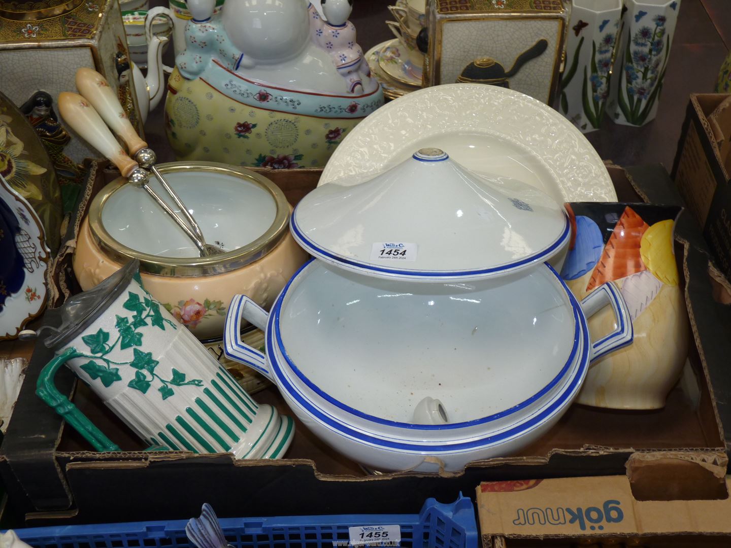 A quantity of china including; salad bowl having epns rim with servers, pewter lidded jug, - Image 2 of 2