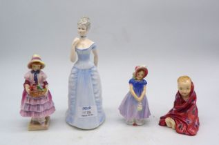 Three Royal Doulton figures 'Greta', 'Ivy' and 'This Little Pig' plus Coalport 'Emma'.