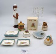 A small quantity of china including; Crown Staffordshire trinket pot and pin dishes,