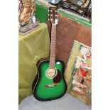 A good quantity Hohner countryman large six string guitar finished in green and chocolate coloured